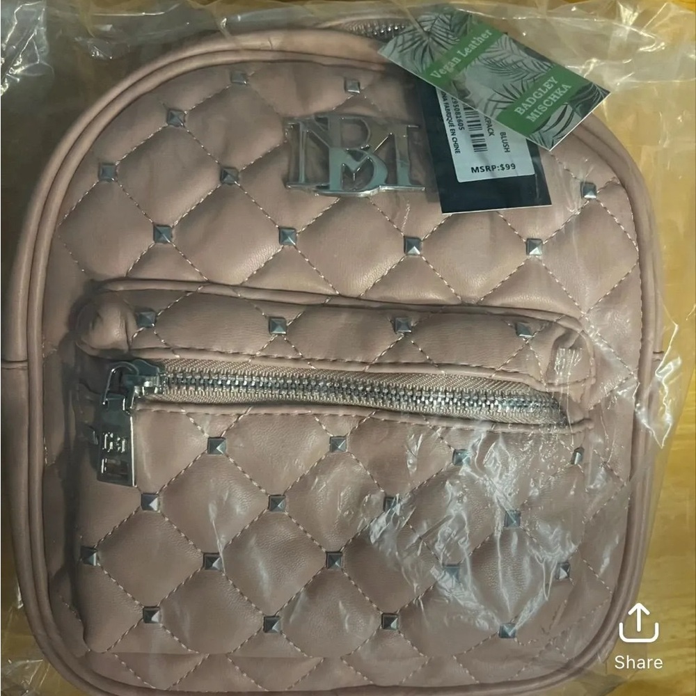 Pink Quilted Badley Mischka Backpack w/ adjustable straps
